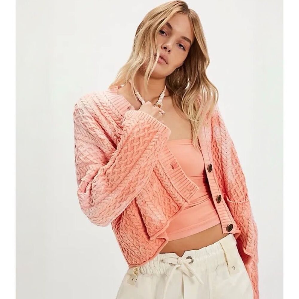 Free People Washed Ashore Cable Knit Cardi Size S